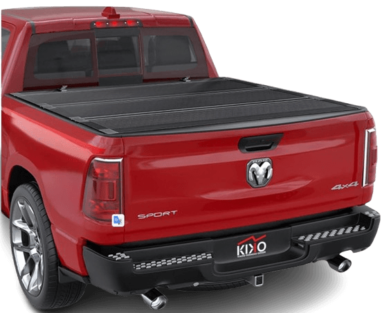 Kikito Truck Bed Tonneau Cover Compatible with 2019-2025 Ram 1500 (New Body Excl. Classic) 6'4" (76in) w/o RamBox Flip-Up Style FRP Hard Folding Truck Bed Cover No-Drill 100% Bed Access